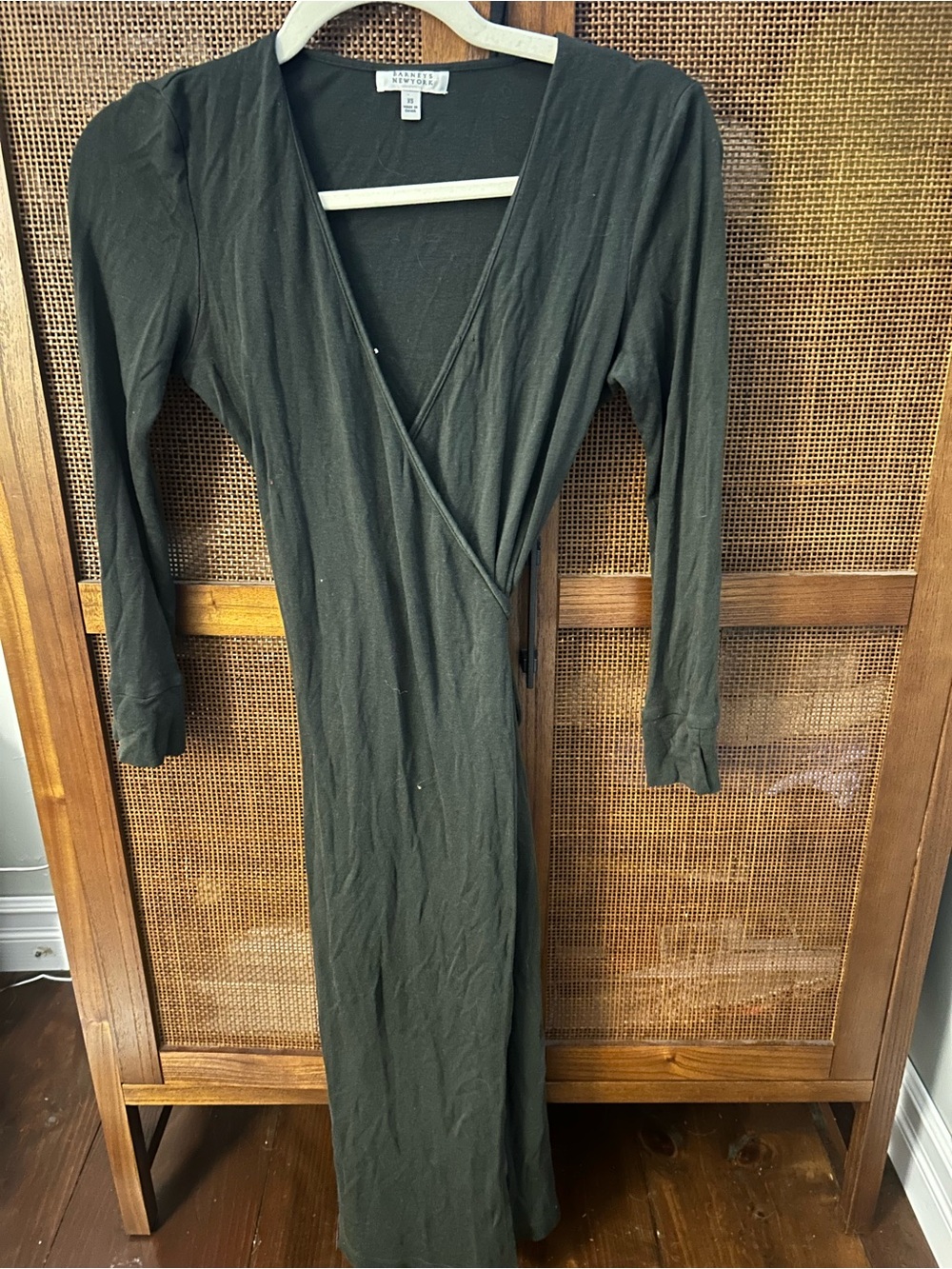 Barneys New York Olive Green Wrap Midi Dress